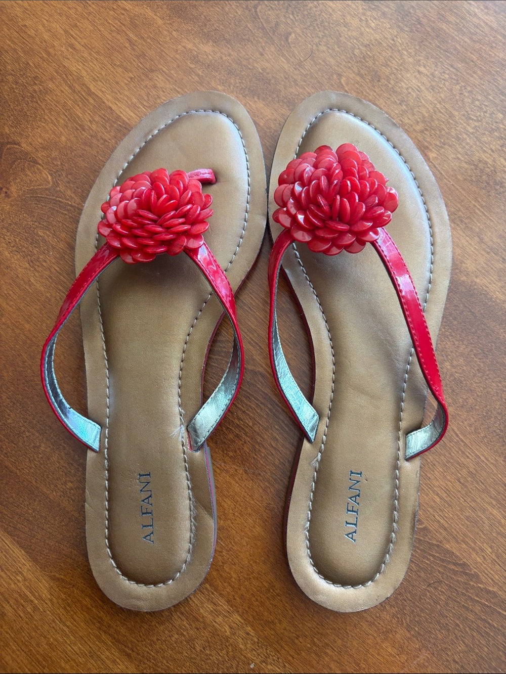Alfani Red Floral-Accent Thong Sandals
